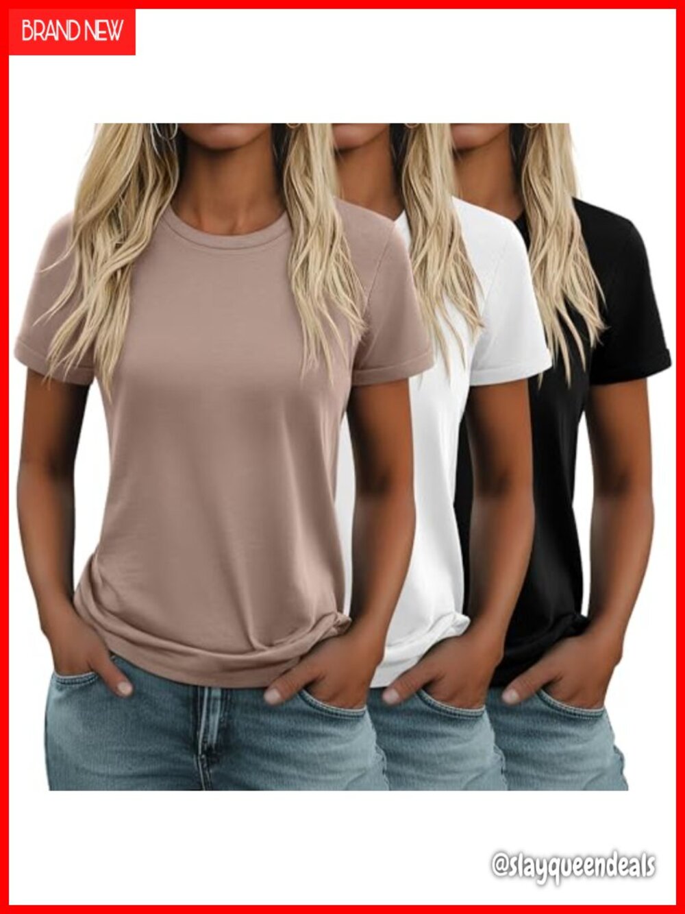 Cotton Crew Neck Short Sleeve T-Shirts 3 Pack Casual Tops